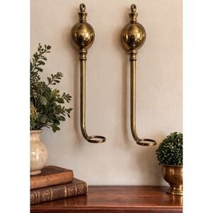Pair of Brass Wall Sconces Candle Holders | Hollywood Regency | Ornate Finials